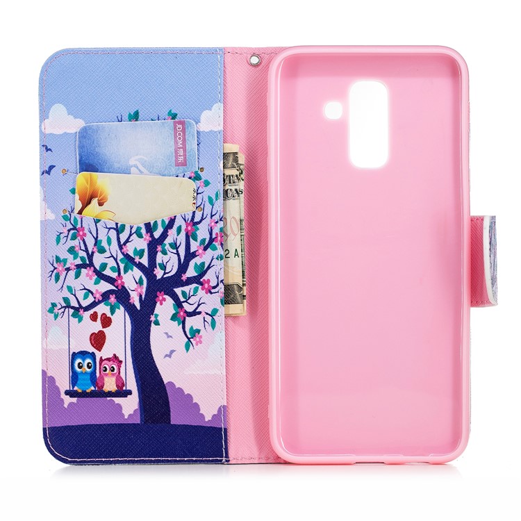 Pattern Printing Wallet Stand Leather Mobile Case for Samsung Galaxy A6 Plus (2018) / A9 Star Lite - Owls on Swing-8