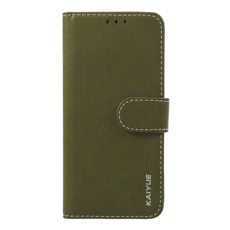 

KAIYUE Stand Wallet Genuine Leather Folio Flip Mobile Phone Shell for Samsung Galaxy S9+ SM-G965 - Army Green