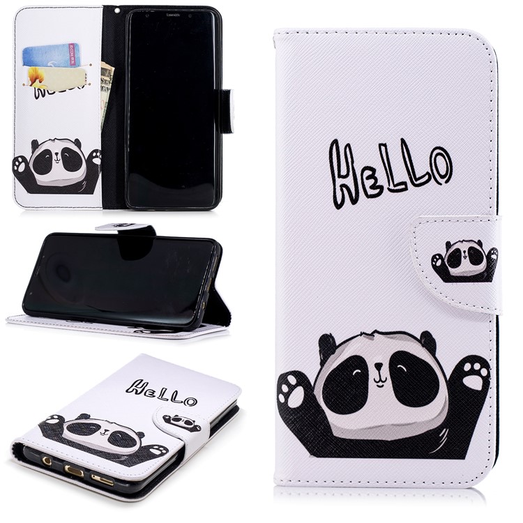 

For Samsung Galaxy S9+ G965 Pattern Printing Wallet Stand Leather Flip Cover - Adorable Panda