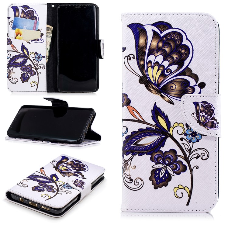 

For Samsung Galaxy S9+ G965 Pattern Printing Wallet Stand Leather Flip Phone Casing Shell - Butterfly and Flower