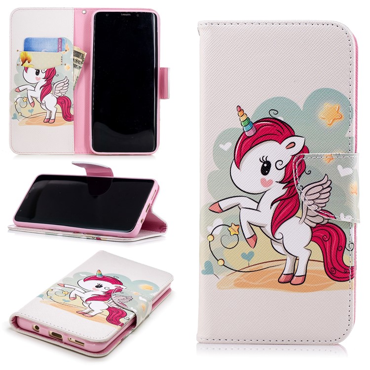 

For Samsung Galaxy S9+ G965 Pattern Printing Wallet Stand Leather Magnetic Cover Case - Unicorn