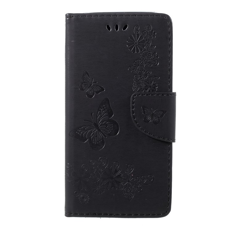 Imprint Butterfly Flowers Folio Wallet Leather Stand Case for Samsung Galaxy J6 (2018) - Black-2