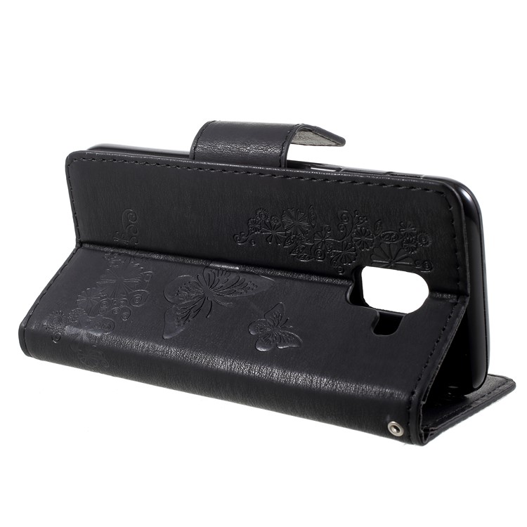 Imprint Butterfly Flowers Folio Wallet Leather Stand Case for Samsung Galaxy J6 (2018) - Black-4