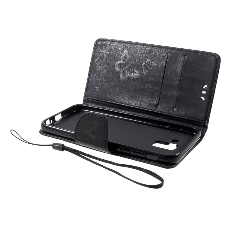 Imprint Butterfly Flowers Folio Wallet Leather Stand Case for Samsung Galaxy J6 (2018) - Black-6