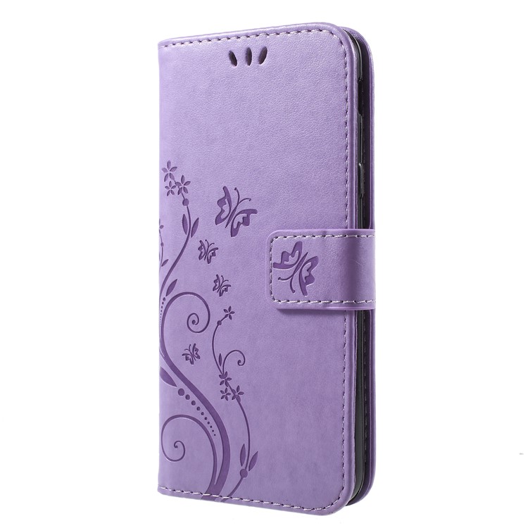 Herbests Compatible with Samsung Galaxy J4 2018 Wallet Case Slim Folio Leather Cover 3D Butterfly Flower Pattern Bookstyle Protective Cover Wrist Strap Kickstand Card Holder,Dark Purple