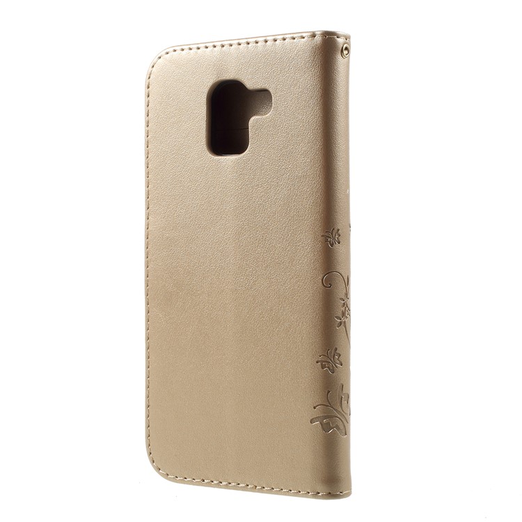 Imprint Butterfly Flower Leather Wallet Stand Phone Shell for Samsung Galaxy J6 (2018) - Gold-2