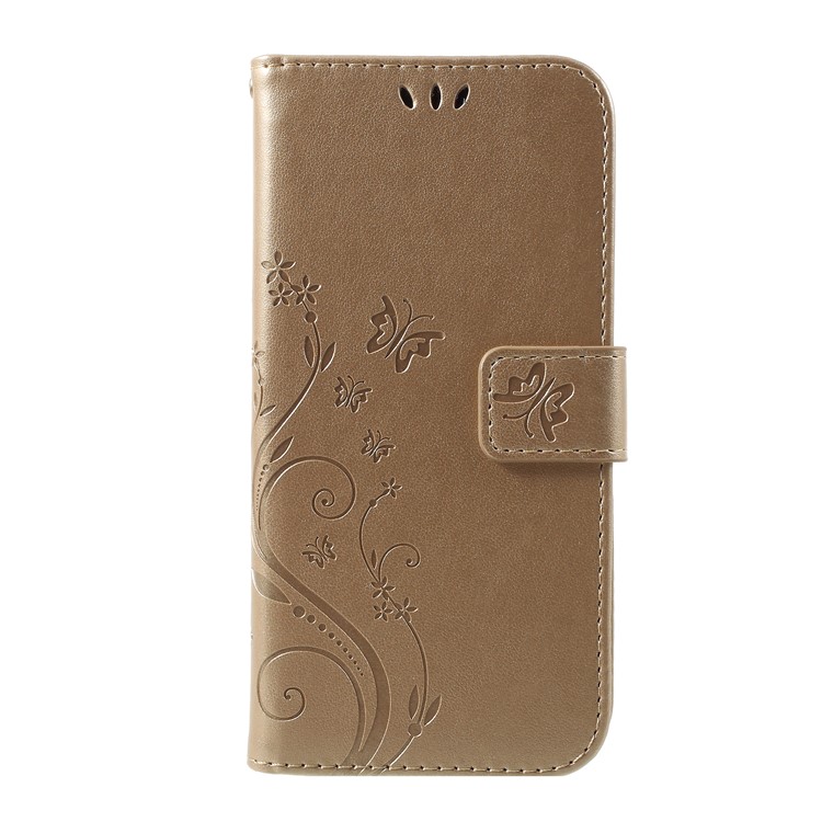 Imprint Butterfly Flower Leather Wallet Stand Phone Shell for Samsung Galaxy J6 (2018) - Gold-3
