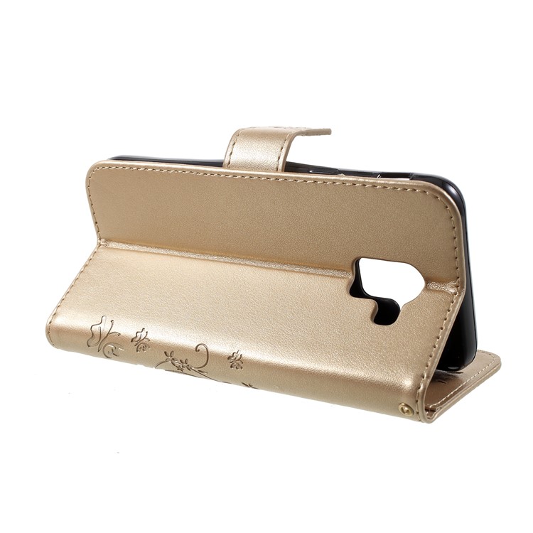 Imprint Butterfly Flower Leather Wallet Stand Phone Shell for Samsung Galaxy J6 (2018) - Gold-4