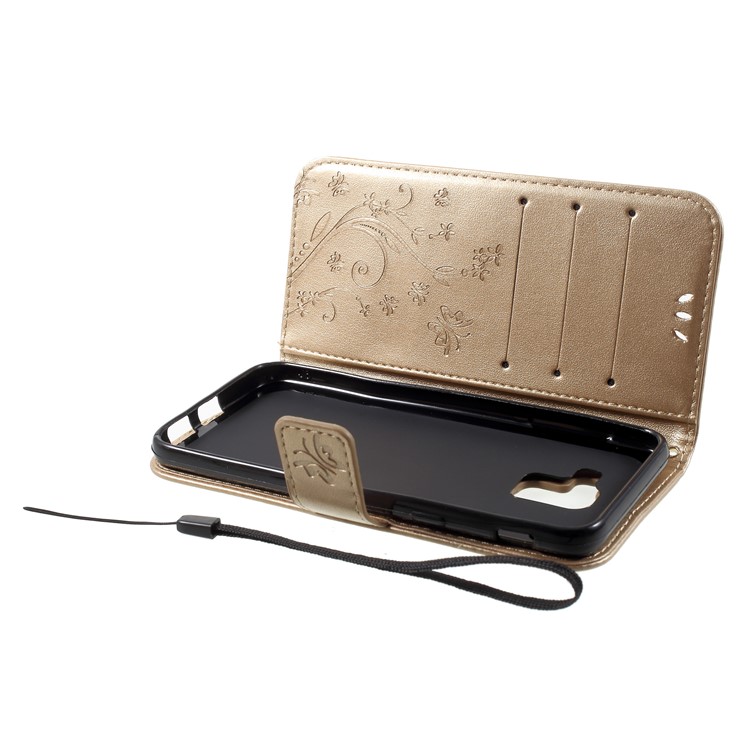 Imprint Butterfly Flower Leather Wallet Stand Phone Shell for Samsung Galaxy J6 (2018) - Gold-5