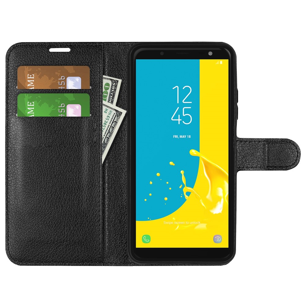 Litchi Skin Wallet Leather Stand Case for Samsung Galaxy J6 (2018) - Black-2