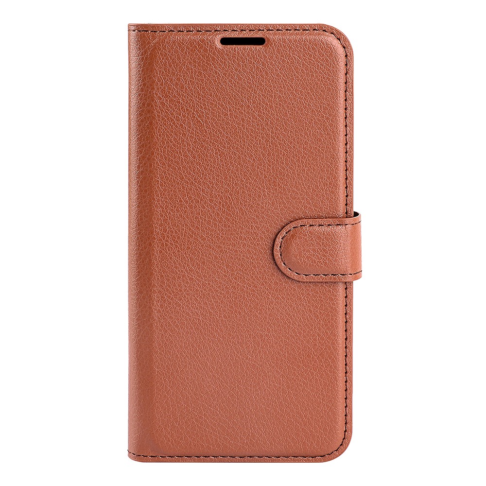 Litchi Skin Leather Stand Cover Com Slots de Cartão Para o Samsung Galaxy J6 (2018) Fechamento do Fecho Magnético - Castanho-6