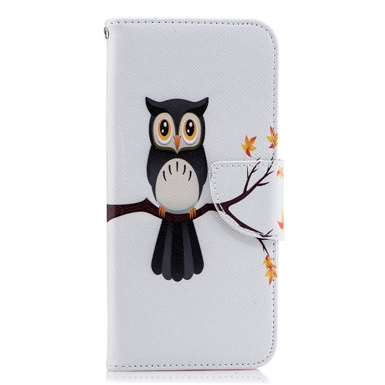 Padrão De Impressão Carteira De Couro Stand Shell Case Para Samsung Galaxy J6 (2018) - Coruja No Ramo-2