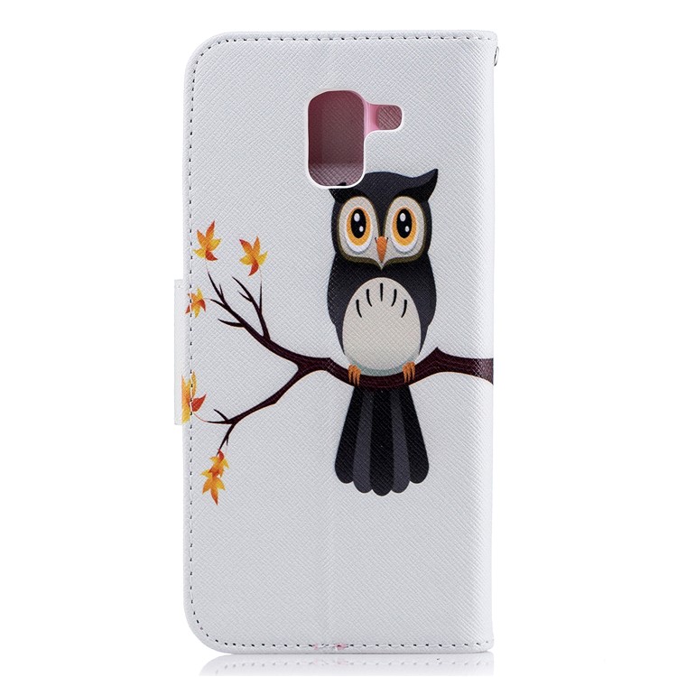 Padrão De Impressão Carteira De Couro Stand Shell Case Para Samsung Galaxy J6 (2018) - Coruja No Ramo-3