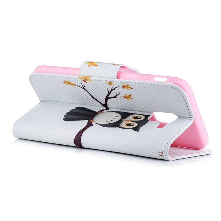 Padrão De Impressão Carteira De Couro Stand Shell Case Para Samsung Galaxy J6 (2018) - Coruja No Ramo-4