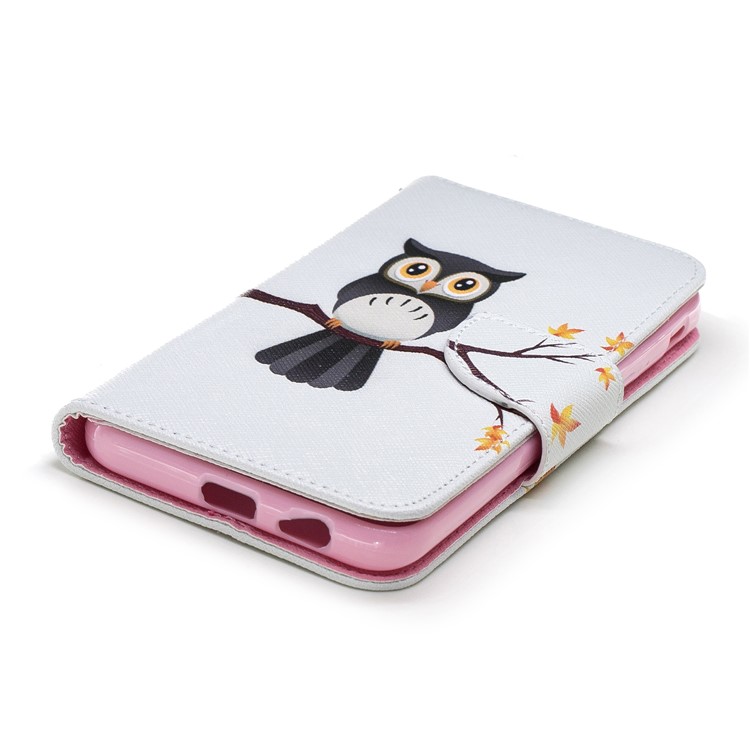 Padrão De Impressão Carteira De Couro Stand Shell Case Para Samsung Galaxy J6 (2018) - Coruja No Ramo-6