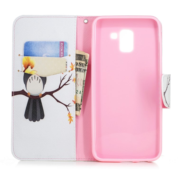Padrão De Impressão Carteira De Couro Stand Shell Case Para Samsung Galaxy J6 (2018) - Coruja No Ramo-8