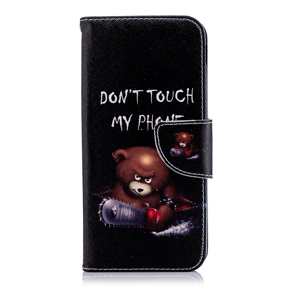Pattern Printing Wallet Leather Stand Cover for Samsung Galaxy J6 (2018) - Brown Bear and Warning Words-2