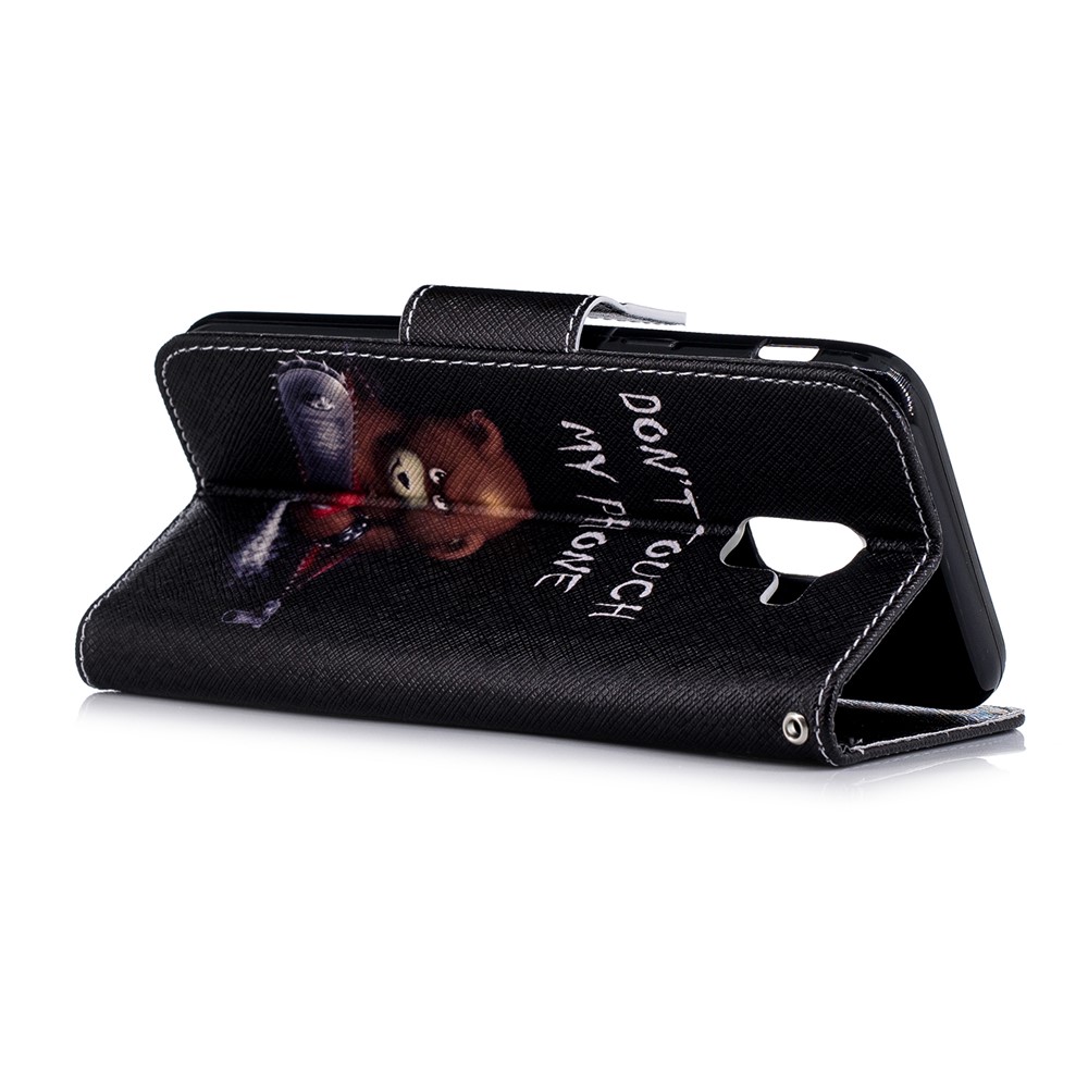 Pattern Printing Wallet Leather Stand Cover for Samsung Galaxy J6 (2018) - Brown Bear and Warning Words-4