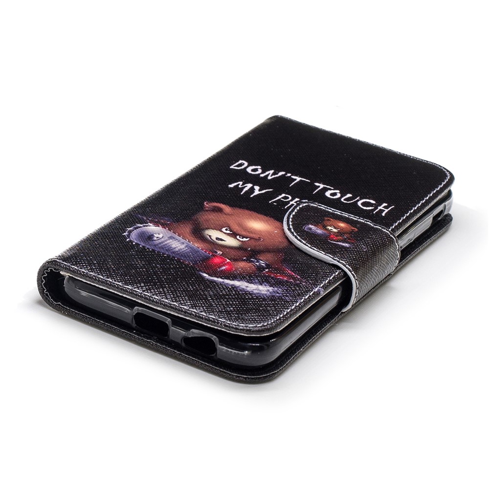 Pattern Printing Wallet Leather Stand Cover for Samsung Galaxy J6 (2018) - Brown Bear and Warning Words-6