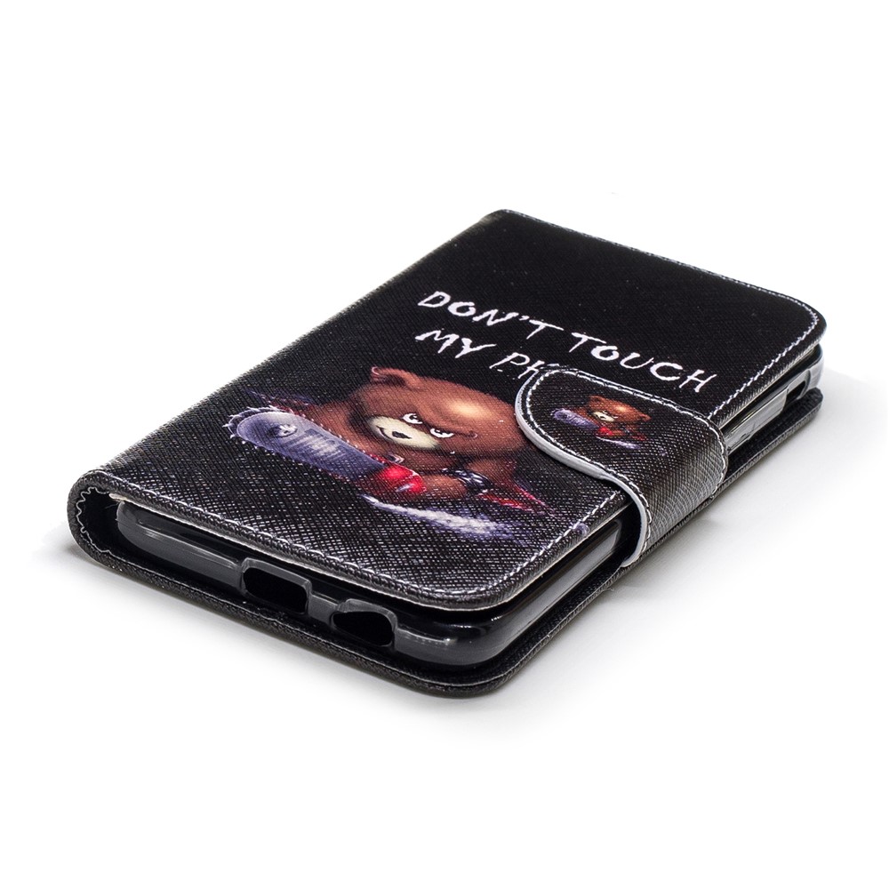 Match Impreting Wallet le Cuir Couvercle Pour Samsung Galaxy J6 (2018) - Ours Bruns et Mots D'avertissement