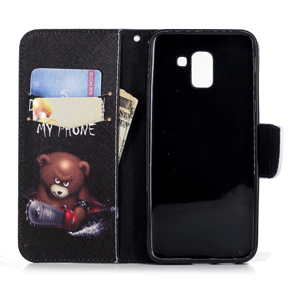 Match Impreting Wallet le Cuir Couvercle Pour Samsung Galaxy J6 (2018) - Ours Bruns et Mots D'avertissement