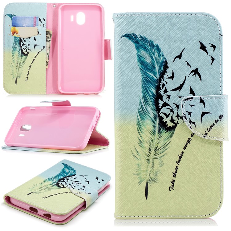 

Pattern Printing Leathee Wallet Case for Samsung Galaxy J4 (2018) - Feather Pattern, Galaxy J4 (2018)