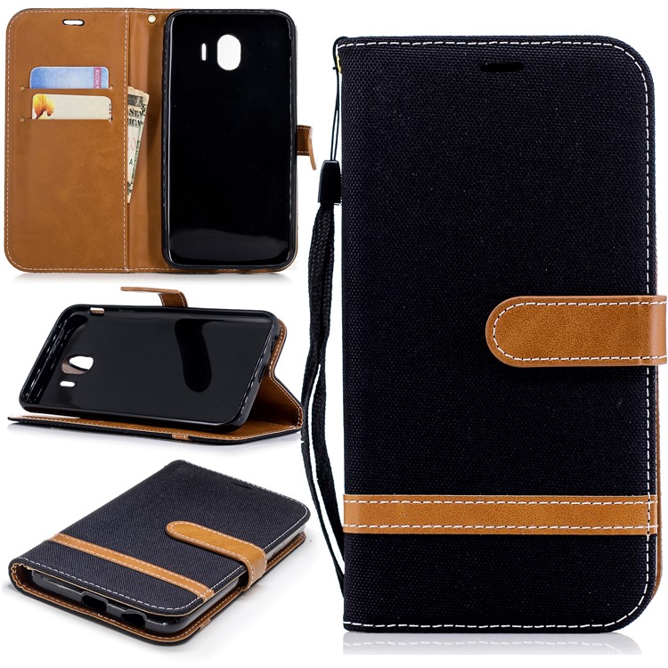

Assorted Color Jeans Cloth Wallet Stand Leather Case for Samsung Galaxy J4 (2018) - Black