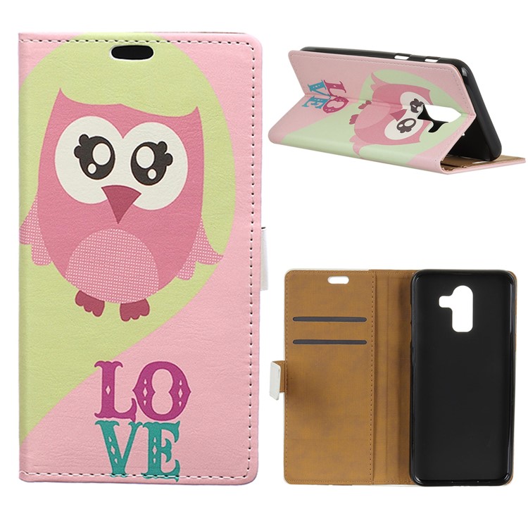 

Pattern Printing Wallet Stand Leather Case for Samsung Galaxy J8 (2018) - LOVE Pattern and Pink Owl