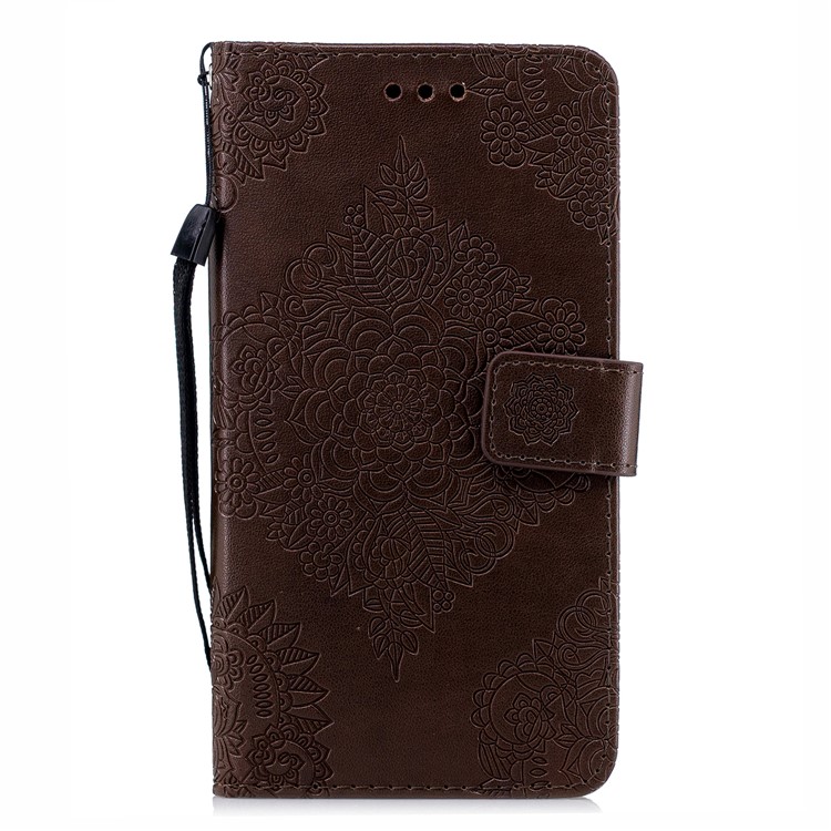 

Imprint Flower Cell Phone Leather Wallet Case for Samsung Galaxy J4 (2018) - Coffee
