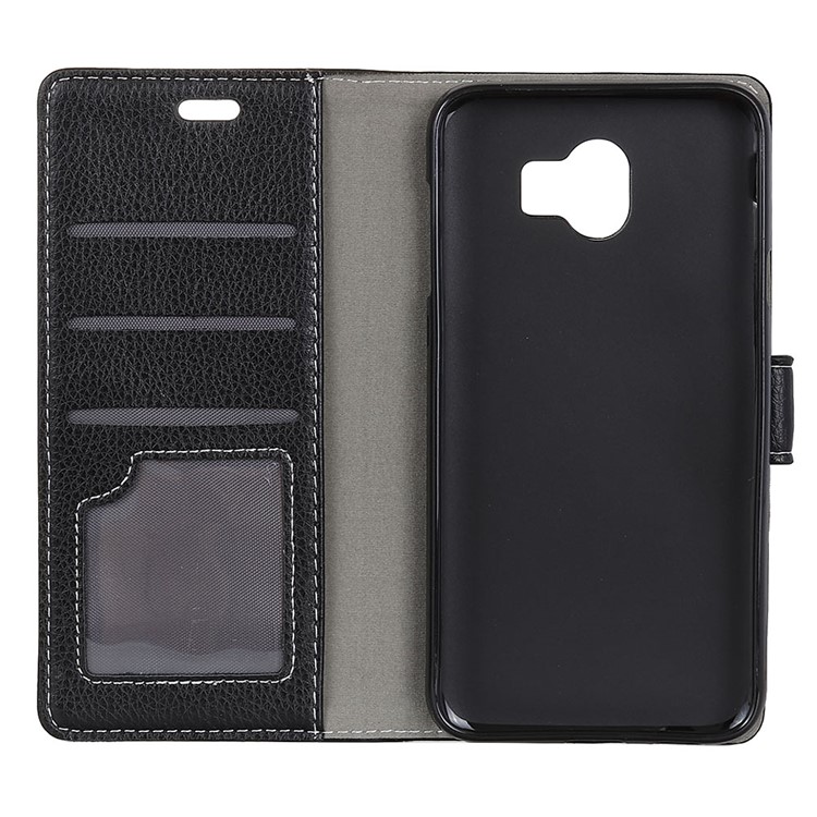 Litchi Skin PU Leather Magnetic Wallet Stand Case for Samsung Galaxy J4 (2018) - Black-3