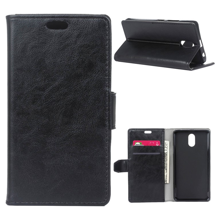 Crazy Horse Wallet Leather Stand Case for Samsung Galaxy J3 (2018) - Black-1