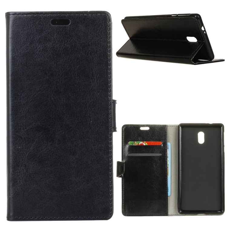 Crazy Horse Leather Wallet Case for Samsung Galaxy J7 (2018) - Black-1