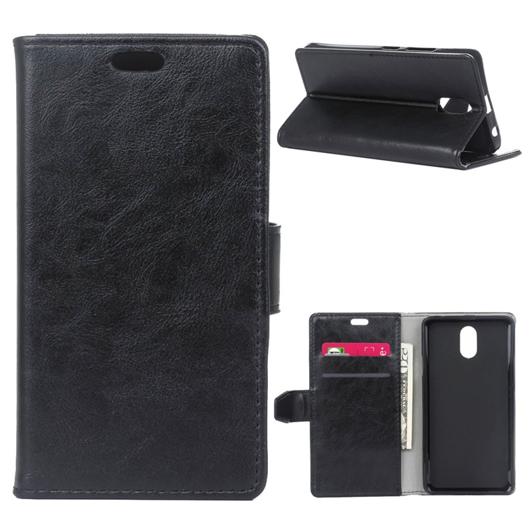 Crazy Horse Flip Wallet Leather Stand Case for Samsung Galaxy J7 (2018) - Black-1