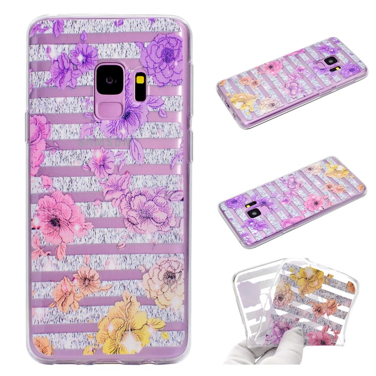 

Шаблон Печати Корпус Корпуса TPU Для Галактики Samsung S9 SM-G960 - Полоски И Цветы, Galaxy S9