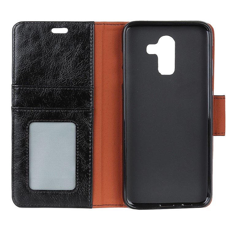 Textured Split Leather Wallet Stand Protective Case for Samsung Galaxy J8 (2018) - Black-5