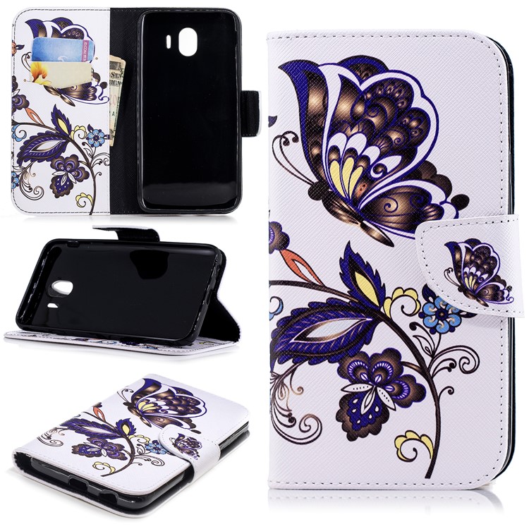 

Pattern Printing PU Leather Wallet Stand Phone Shell for Samsung Galaxy J4 (2018) - Butterfly and Flower