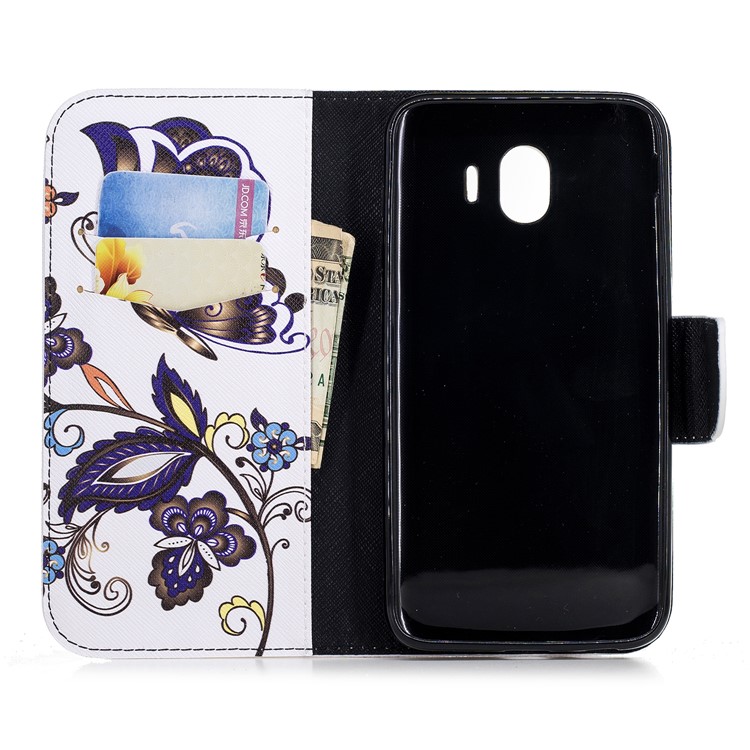 Pattern Printing PU Leather Wallet Stand Phone Shell for Samsung Galaxy J4 (2018) - Butterfly and Flower-8