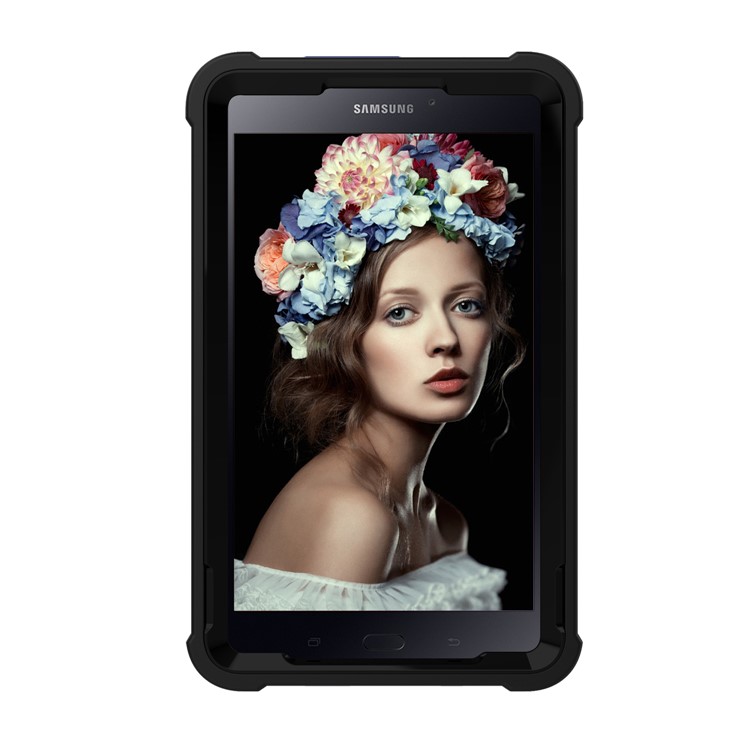 Shock-proof Hybrid Silicone + PC Protective Case with Kickstand for Samsung Galaxy Tab A 8.0 (2017) T380/T385 - All Black-4