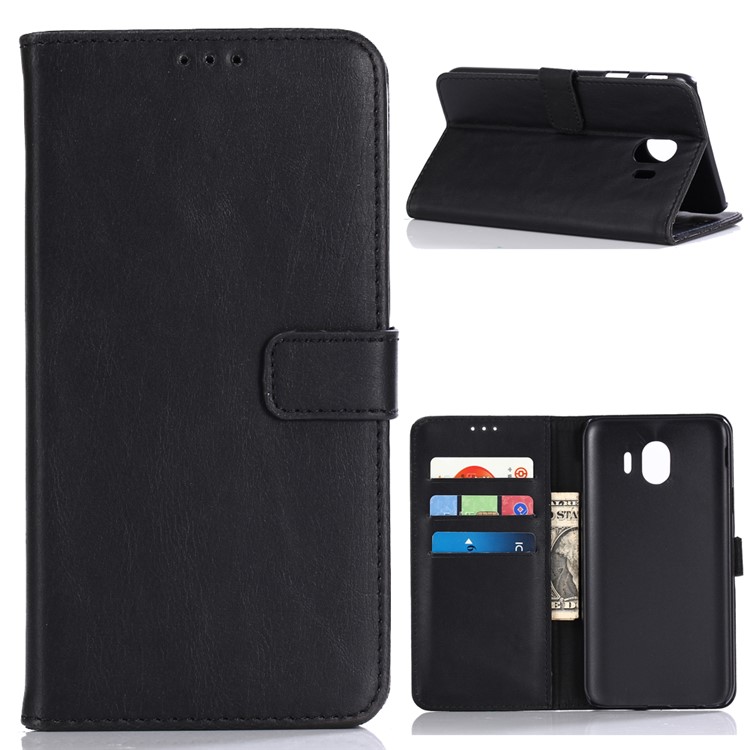 For Samsung Galaxy J4 (2018) Retro Style Crazy Horse PU Leather Wallet Phone Case - Black-1