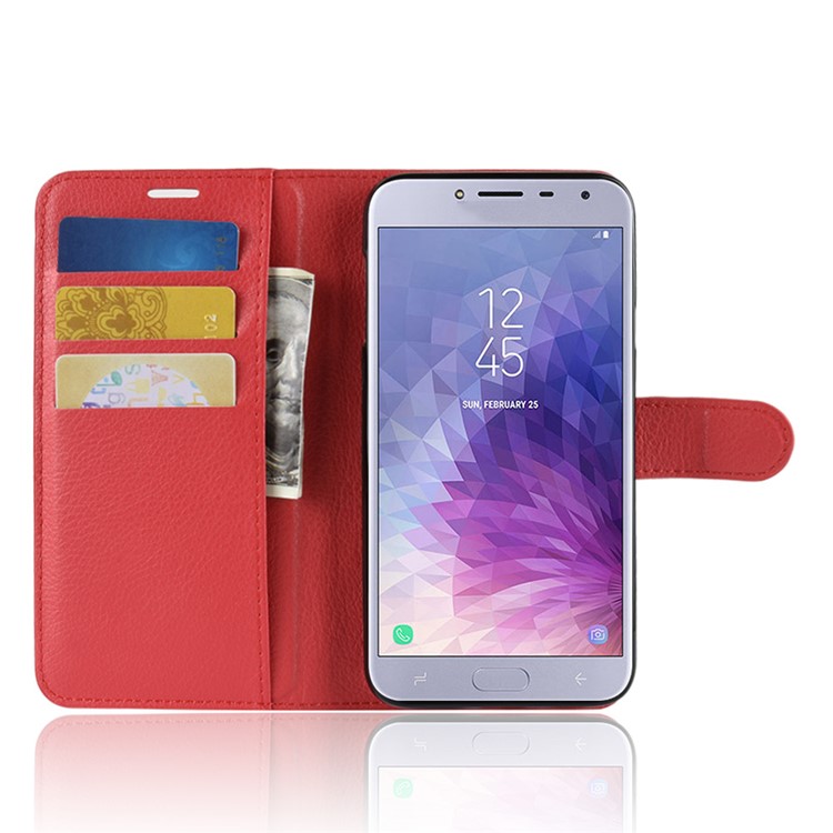 Carteira Do Couro Da Textura Do Litchi Está A Tampa Do Telefone Para A Galáxia J4 De Samsung (2018) - Vermelho-4