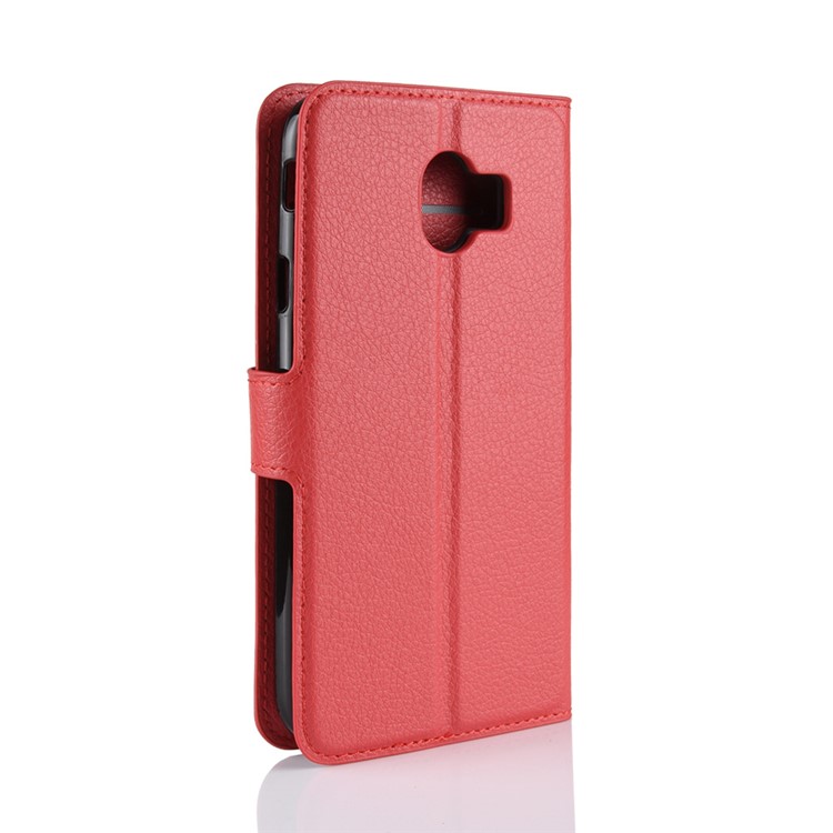Carteira Do Couro Da Textura Do Litchi Está A Tampa Do Telefone Para A Galáxia J4 De Samsung (2018) - Vermelho-6