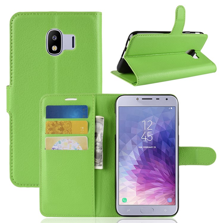 Litchi Texture Leather Wallet Stand Mobile Cover for Samsung Galaxy J4 (2018) - Green-1