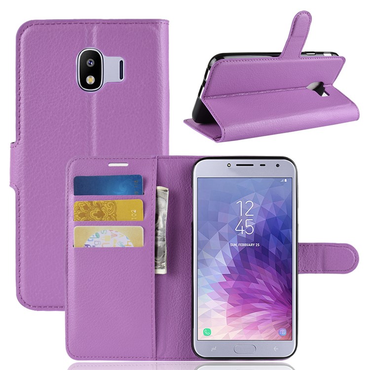 Litchi Texture Leather Wallet Stand Phone Accessory Casing for Samsung Galaxy J4 (2018) - Purple-1