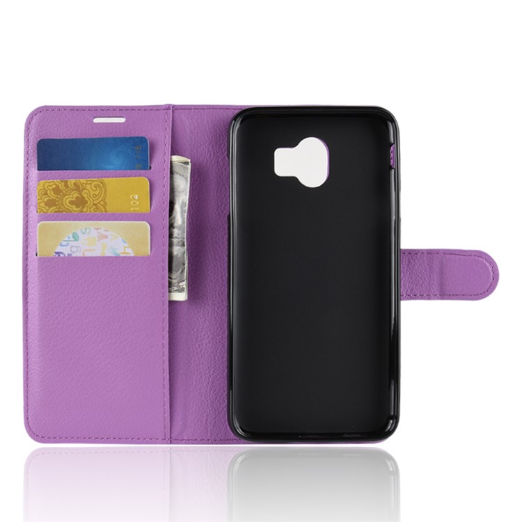 Litchi Texture Leather Wallet Stand Phone Accessory Casing for Samsung Galaxy J4 (2018) - Purple-3