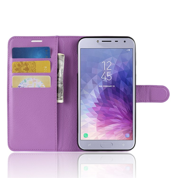 Litchi Texture Leather Wallet Stand Phone Accessory Casing for Samsung Galaxy J4 (2018) - Purple-4