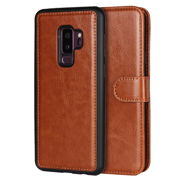 

Detachable 2-in-1 Crazy Horse PU Leather Wallet Shell + TPU Back Case for Samsung Galaxy S9+ SM-G965 - Brown