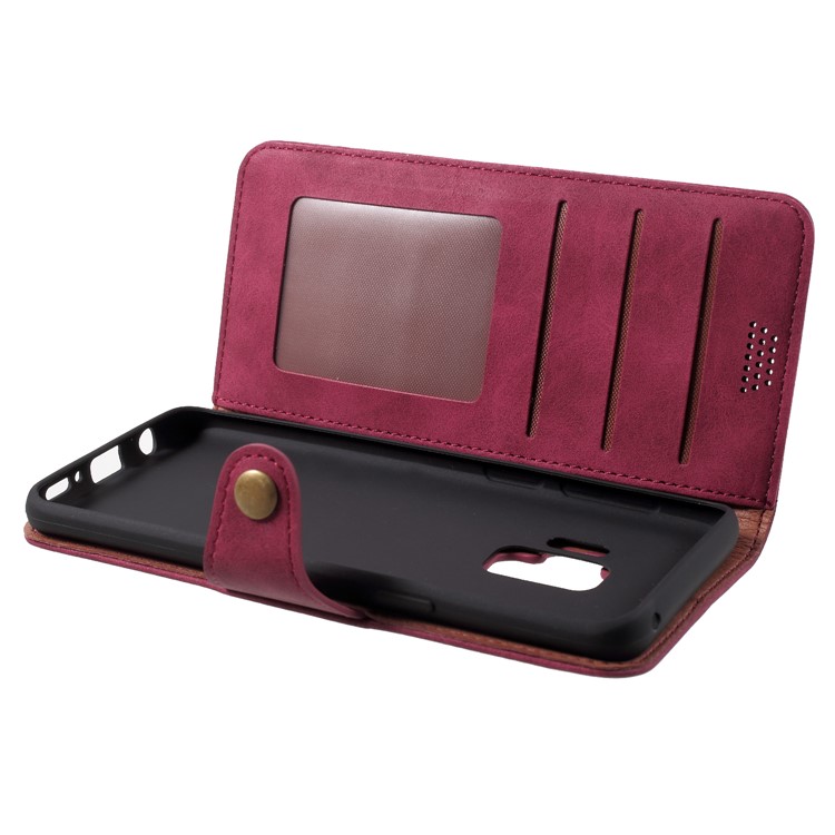 Textured PU Leather Wallet Stand Phone Casing for Samsung Galaxy S9 SM-G960 - Red-5