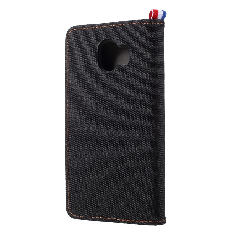 Jeans Cloth Card Holder Stand Leather Mobile Case for Samsung Galaxy J4 (2018) - Black-2