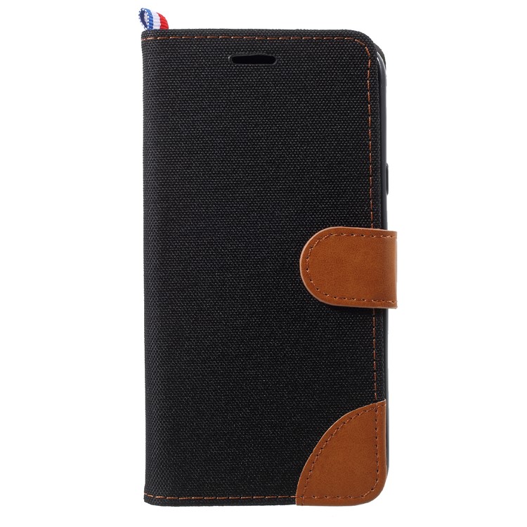 Jeans Cloth Card Holder Stand Leather Mobile Case for Samsung Galaxy J4 (2018) - Black-3