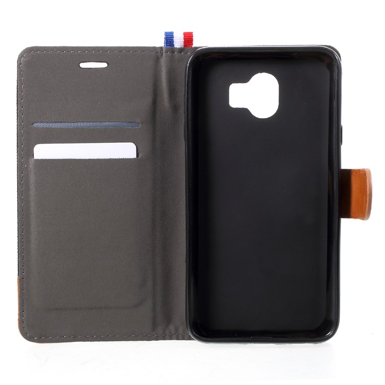 Jeans Cloth Card Holder Stand Leather Mobile Case for Samsung Galaxy J4 (2018) - Black-5